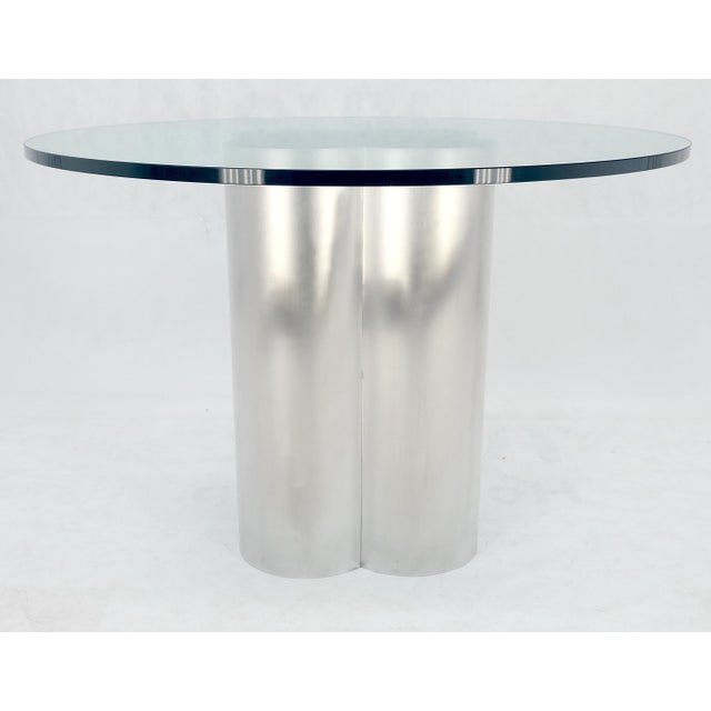 Pace Collection Clover Shape Fused Brushed Aluminum Cylinders Round Glass Top Dining Game Table For Sale - Image 4 of 8