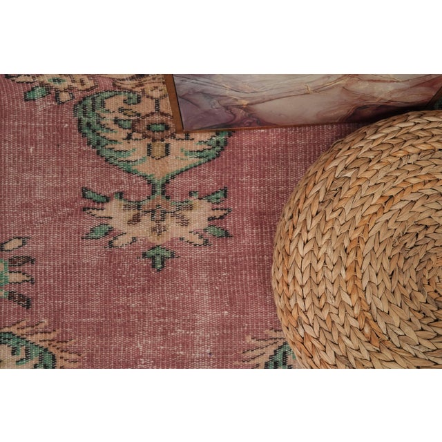 1970s Vintage Turkish Handmade Wool Cotton Pink Area Rug For Sale - Image 10 of 12