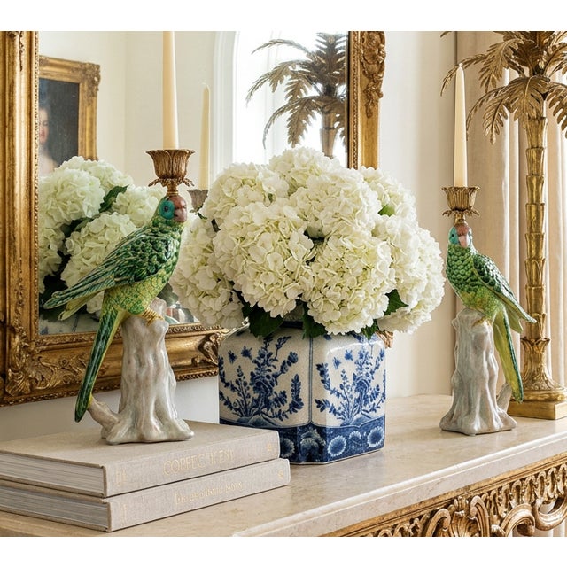 Green Porcelain Parrot Candleholder Pair With Bronze Ormolu For Sale - Image 4 of 9