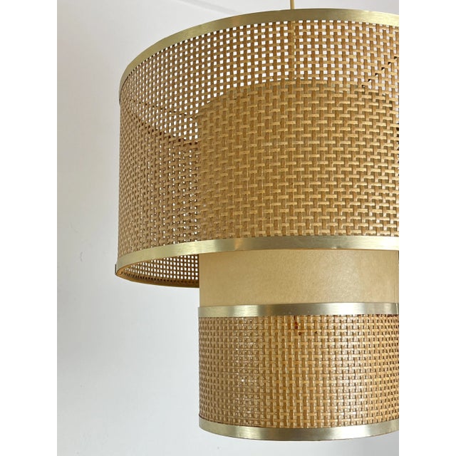Light Yellow Vintage Italian Rattan Chandelier, 1970s For Sale - Image 8 of 9