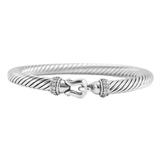 David Yurman Buckle Classic Cable Silver With Diamonds 5mm Bangle Bracelet For Sale