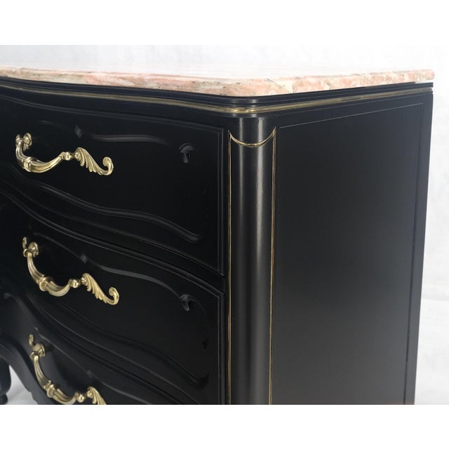 Black Lacquer Heavy Solid Brass Drop Pulls Three Drawer Bachelor Chests - A Pair For Sale - Image 9 of 12