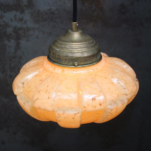 French Art Deco Yellow Reeded Clichy Glass Pendant Lamp For Sale - Image 6 of 8