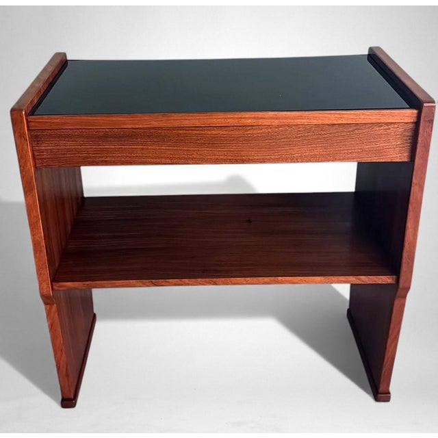 Mid 20th Century Mid-Century Modern Italian Console in Red Walnut With Black Glass Top For Sale - Image 13 of 18