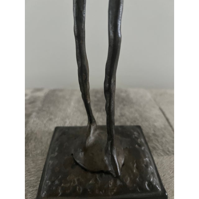 Late 20th Century Giacometti-Style Bronze Figural Sculpture Holding Bowl For Sale - Image 4 of 9