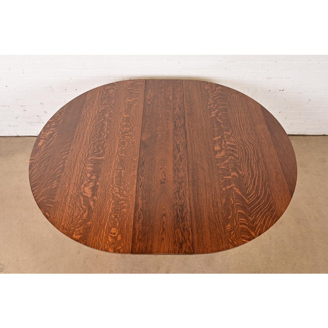 Stickley Brothers Style Antique Mission Oak Arts & Crafts Pedestal Extension Dining Table, Newly Refinished For Sale - Image 10 of 13