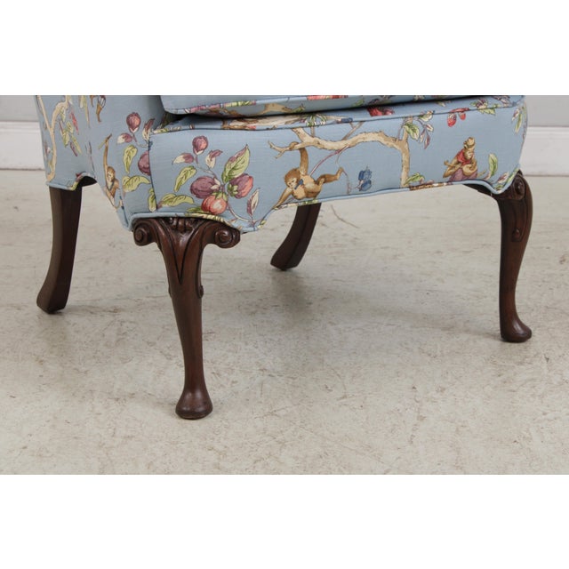 Pair Jungle Boogie Monkey Toile Upholstered Wing Chairs For Sale - Image 9 of 14