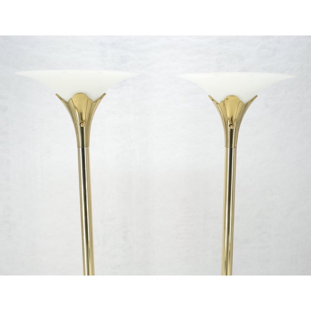 Pair of Clover Shape Base Trumpet Shades Brass Floor Lamps c1970s For Sale - Image 6 of 18