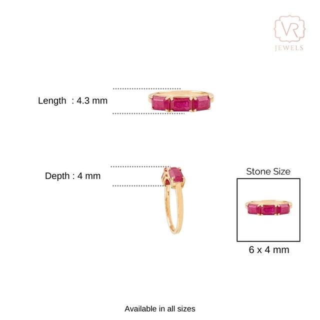 2.14 Carat Natural Ruby Three-Stone Band Ring for Her in 14k Solid Gold Size 6 For Sale - Image 9 of 14