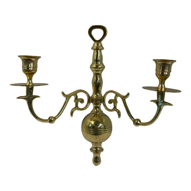 Vintage Brass Two Arm Candle Wall Sconce For Sale