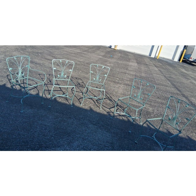 Set of 5 Vintage Wrought Iron Patio Chairs in Aqua Blue For Sale - Image 4 of 7