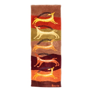 European Art Deco Runner Rug With Gazelle Motifs in Warm Earth Tones For Sale
