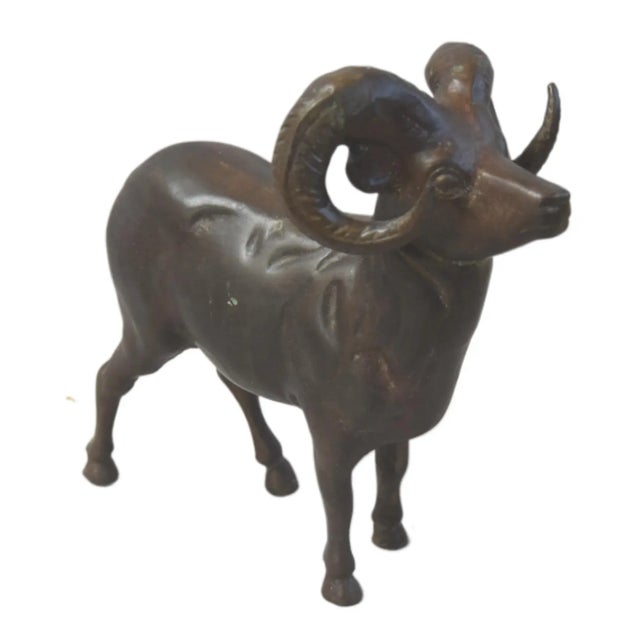 Vintage Brass Big Horn Ram Sheep Figure Statue For Sale In Los Angeles - Image 6 of 8