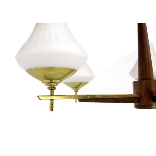 1950s Danish Mid Century Modern Light Fixture Chandelier 5 Frosted Glass Shades For Sale - Image 5 of 8
