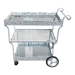 Brown Jordan Elegance Bar Cart With Glass & Mirror Shelves For Sale