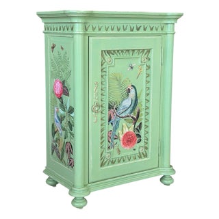 Habersham Cabinet Custom Painted With Tropical Birds and Leopards For Sale