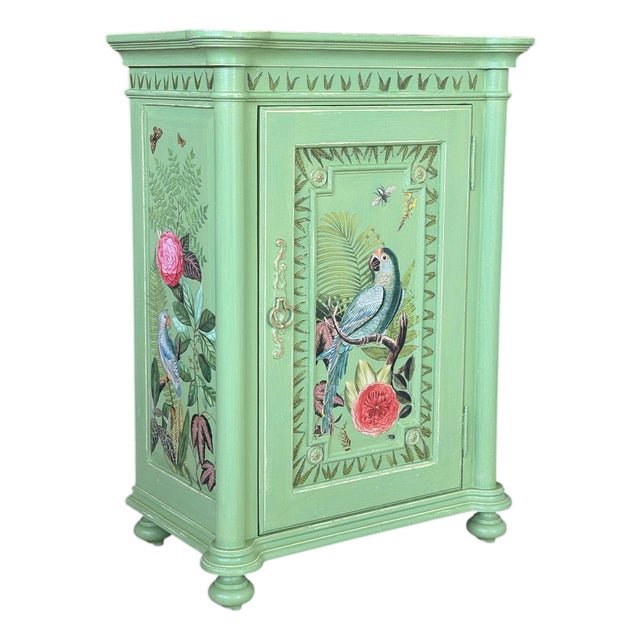 Habersham Cabinet Custom Painted With Tropical Birds and Leopards For Sale