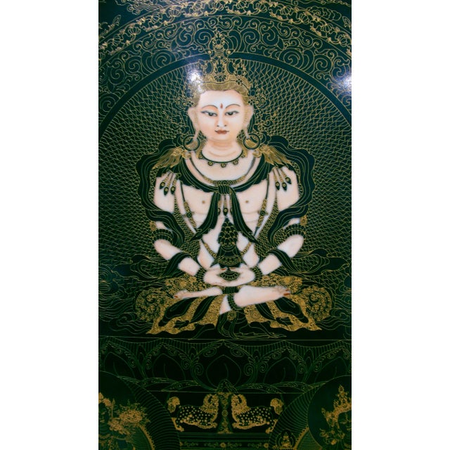 Chinese framed porcelain Buddhist temple plaque, a large, heavy, porcelain plaque in a custom Chinese frame especially...