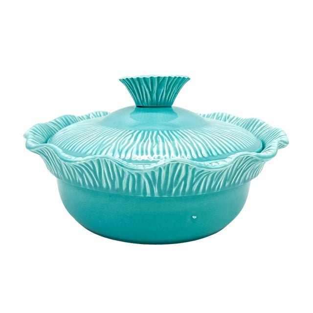 1956 Miramar of California Aqua / Turquoise Covered Serving Bowl – Mid-Century Modern / Coastal For Sale In Houston - Image 6 of 11