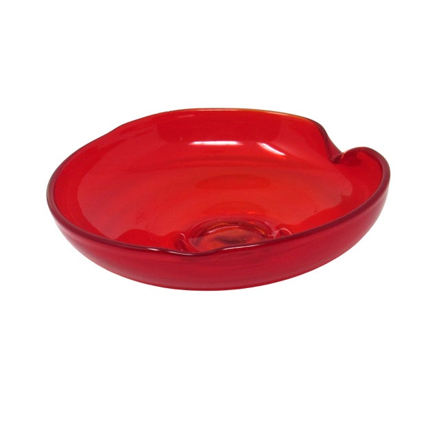 1960s Ruby Red Hand-Blown Glass Ashtray For Sale - Image 4 of 8
