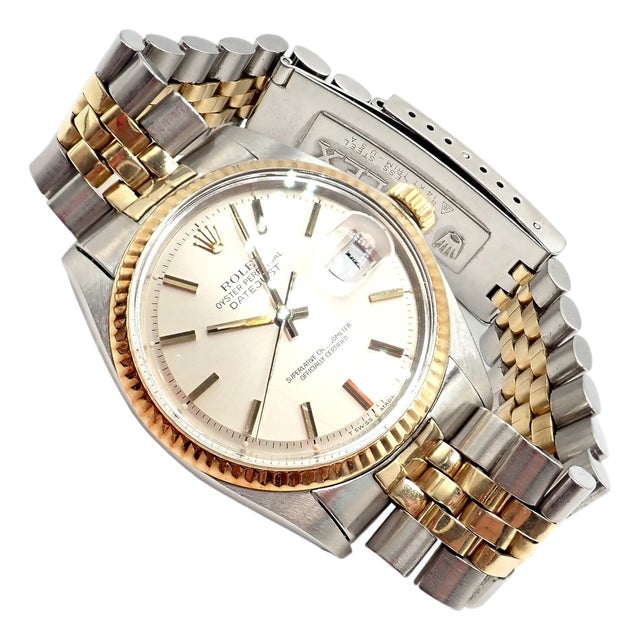 1970s Rolex Oyster Perpetual Watch Datejust 36mm Stainless 18k Gold Jubilee Band Mens For Sale