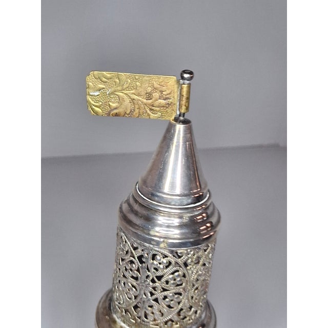 Late 19th Century 19th Century Silver Filigree Besamim Spice Tower Judaica Havdalah Turret W/ Flag For Sale - Image 5 of 9