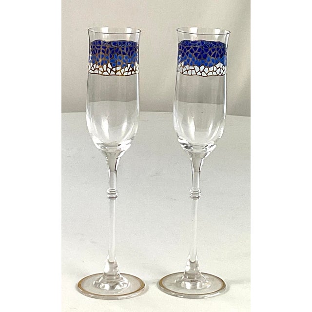 Nualart of Spain-Champagne Coupes-With a Mosaic Band, Done in Gilt and Enamel Around the Bowl – A Pair For Sale - Image 4 of 6