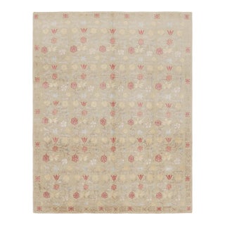 Rug & Kilim's New Bilbao Transitional Spanish Design Beige and Red Wool-Silk Rug For Sale