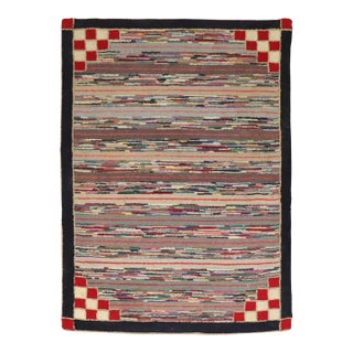 Vintage Zabihi Collection American Hooked Accent Size Rug - 4'4" x 5'9" For Sale