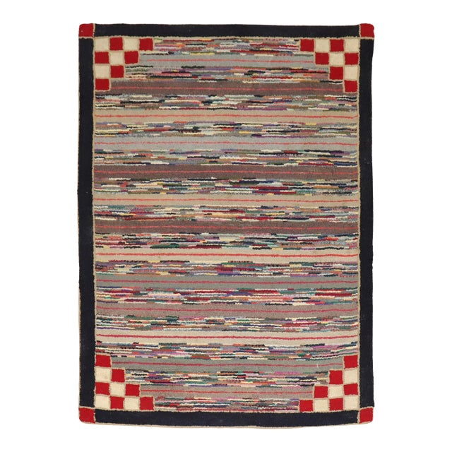 Vintage Zabihi Collection American Hooked Accent Size Rug - 4'4" x 5'9" For Sale