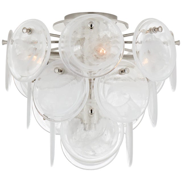 Loire Medium Tiered Flush Mount in Polished Nickel with White Strie Glass Designer: AERIN Canopy: 4.5" Round Mounting:...