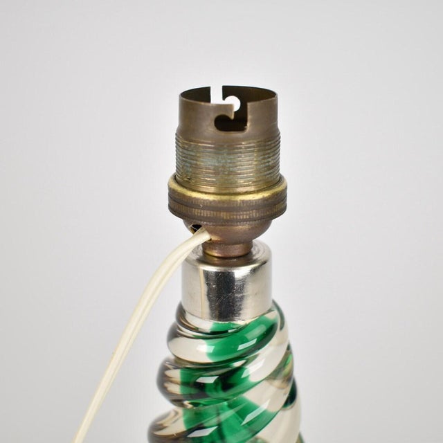 Vintage French Crystal Table Light | Mid Century Emerald Green Accent Light Bedside | Lead Twisted Glass | Val St Lambert Seguso Murano 1950 For Sale - Image 10 of 10