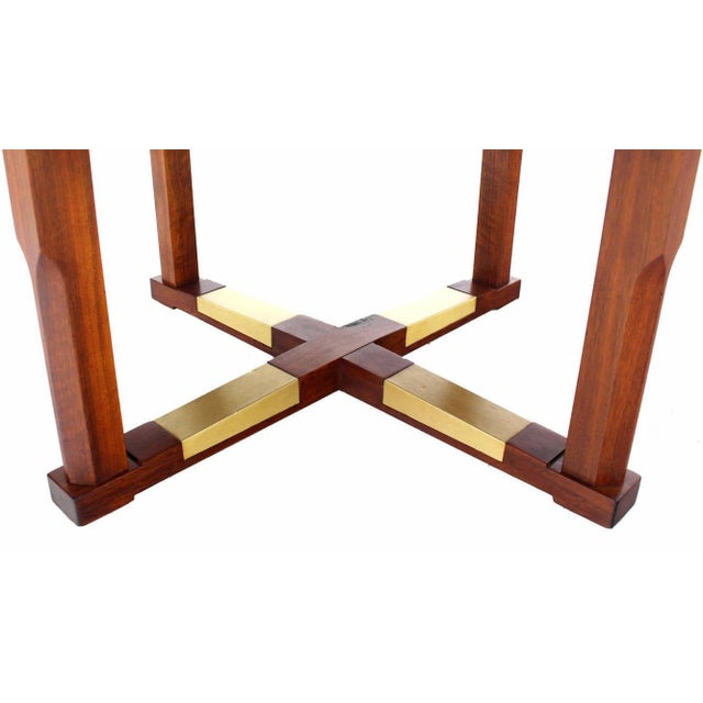 Wood Mid Century Modern Walnut X Base Inlayed Octagon Shape Coffee Table For Sale - Image 7 of 8