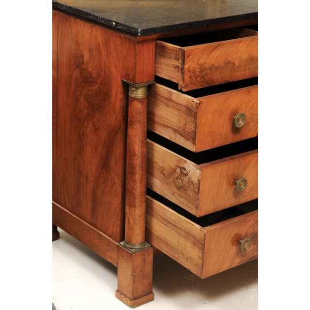 19th Century 19th C. Empire Walnut Commode With Black Marble Top For Sale - Image 5 of 13