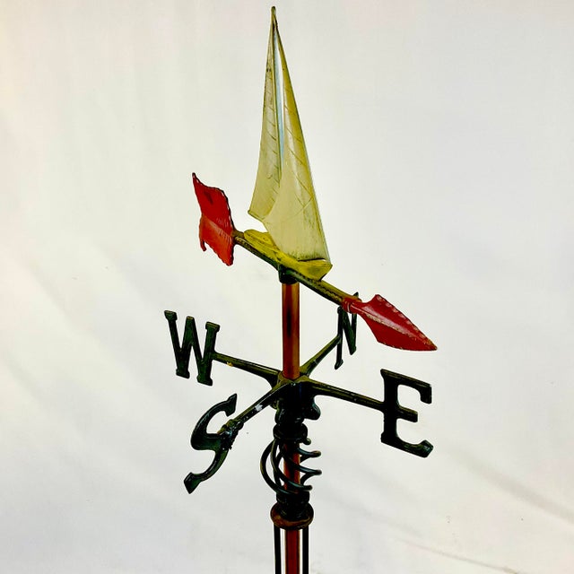 1920s Antique Coastal Americana Folk Art Sailboat Weathervane on Pine Stand For Sale - Image 12 of 12