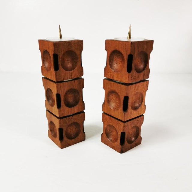 Mid-Century Modern Mid-Century Modern Modular Teak Candlesticks, Denmark, 1960s, Set of 6 For Sale - Image 3 of 10