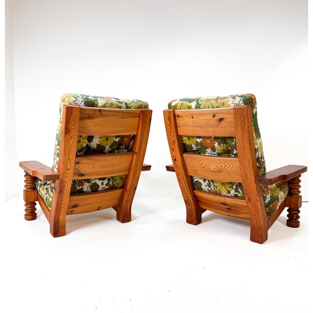 Wood Pair of 1970s Swedish Pine "Tälja" Lounge Chairs by Sven and Christian Larsson For Sale - Image 7 of 11