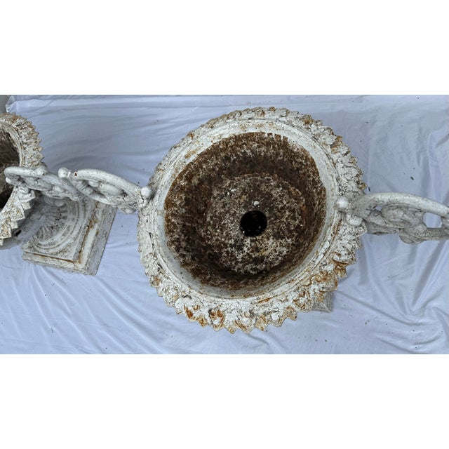 Metal Pair of 19th C.E. Walbridge Cast Iron Garden Planters Urns With Scrolled Arms For Sale - Image 7 of 12