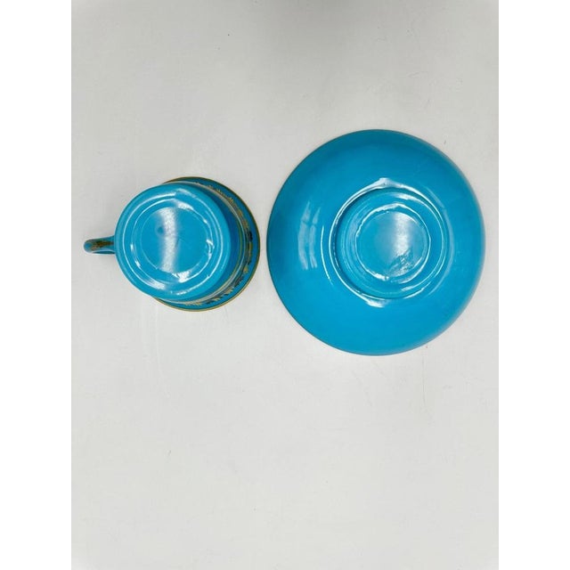 Charles X Turquoise Blue Opal Saucer and Underplate Decorated with Painted Flowers and Gold Trim, 1830, Set of 2 For Sale - Image 12 of 13