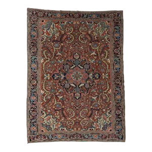 Vintage 1920s Persian Heriz Handmade Center Medallion Rug