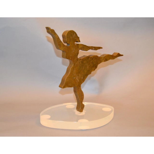 Signed Mid-Century Modern Solid Bronze Ballerina Dancer Sculpture Lucite Base For Sale - Image 4 of 12