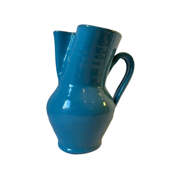 Arts & Crafts Vintage Hand-Crafted Ceramic Blue & Brown Glaze Pitcher For Sale - Image 3 of 10