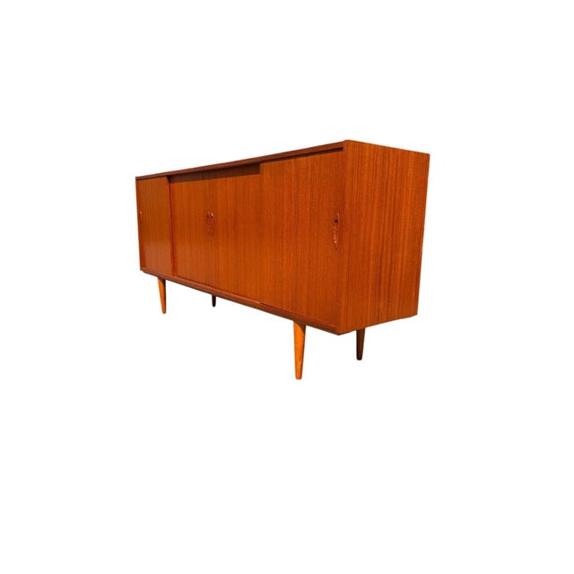 Mid-Century Modern Danish Teak Credenza | Four Sliding Doors | C. 1960s For Sale - Image 3 of 14