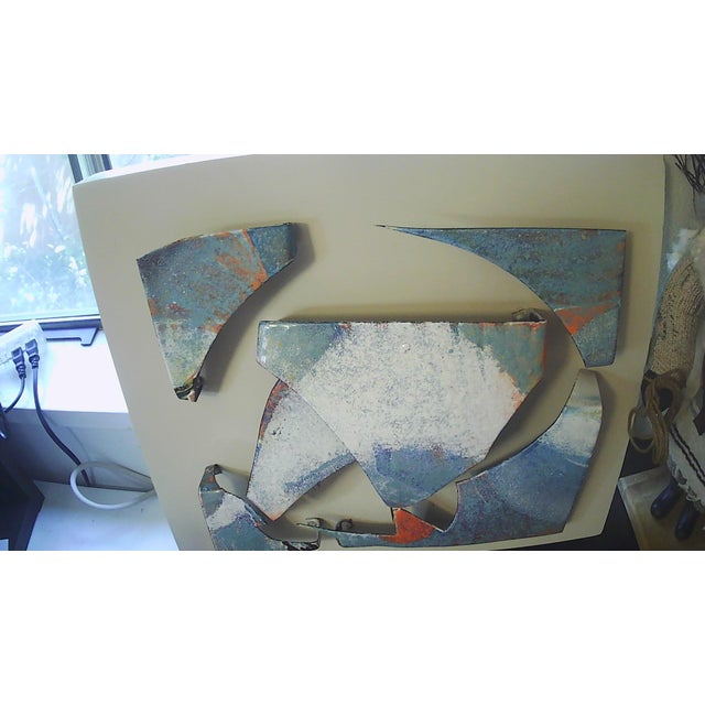 Unique 3-D Brutalist MCM Metal Wall Art Collage Mounted on Wood Frame, Signed For Sale - Image 13 of 17