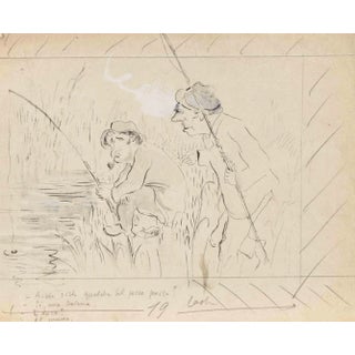 Mino Maccari, The Fishermen, Drawing on Paper, 1930s For Sale