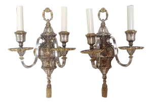 Antique E. F. Caldwell & Co Silver Plated Tassel Wall Sconces- A Pair