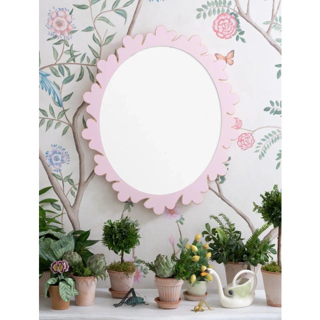 Contemporary Fleur Home Garden District Arabella Oval Mirror in Pink Ground, 26x31 For Sale - Image 3 of 3