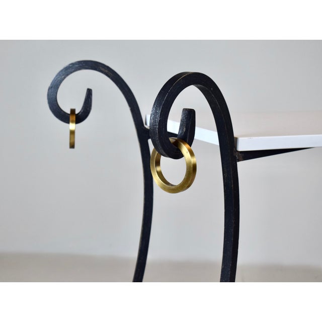 Maison Jansen French Modern Style Wrought Iron Tables With White Stone Tops For Sale - Image 4 of 15