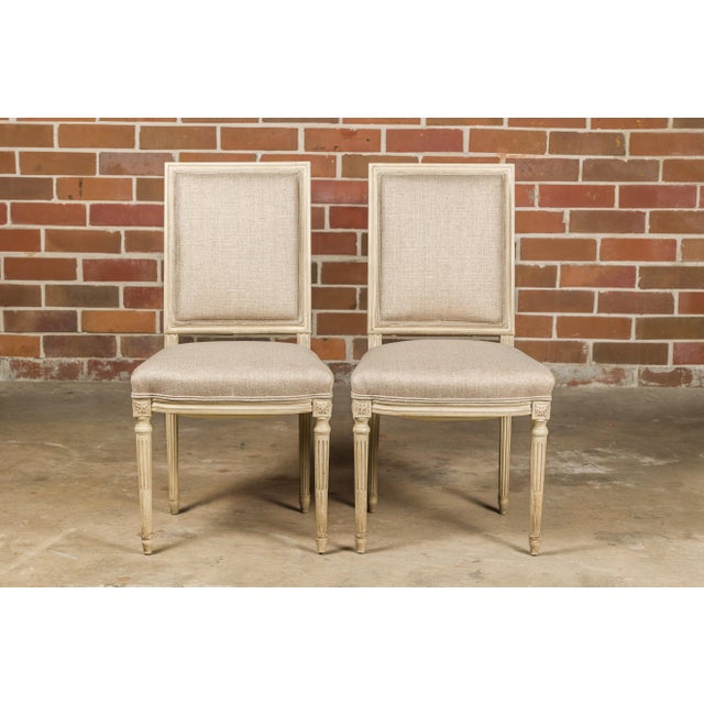 Pair of French Louis XVI Style 1920s Painted Side Chairs with Fluted Legs For Sale - Image 10 of 12