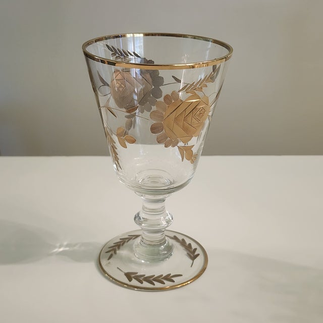 1960s 24k Gold Encrusted Crystal Classic Wine Glasses - Set of 4 For Sale - Image 10 of 16